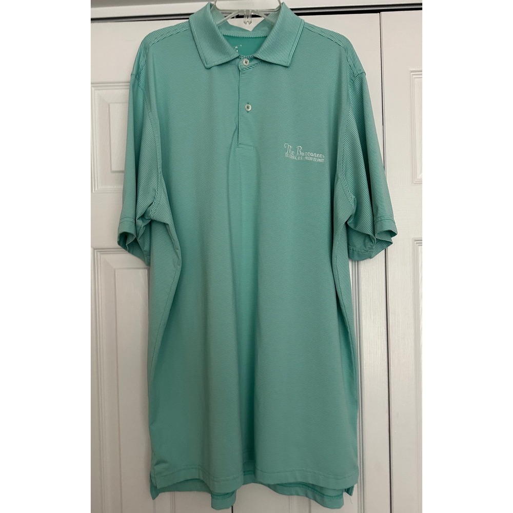 The Buccaneer St Croix USVI Mens Mint Green Striped Performance Polo Shirt L